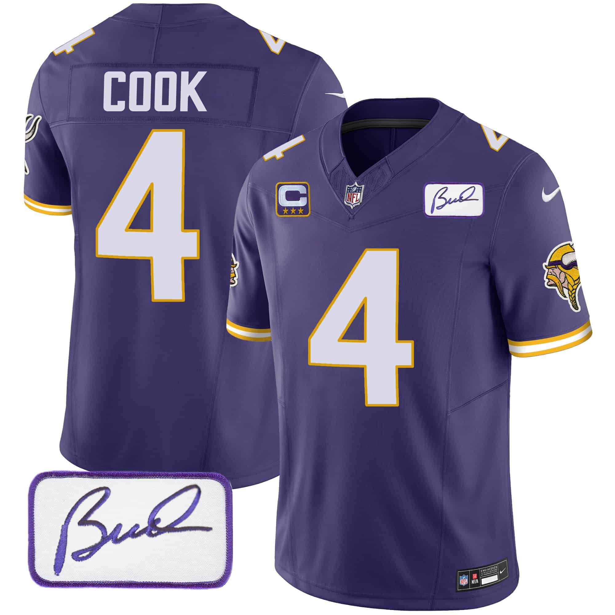 Men Minnesota Vikings #4 Cook Purple 2024 Nike Bud Grant Patch Classic Limited NFL Jersey style 3->indianapolis colts->NFL Jersey